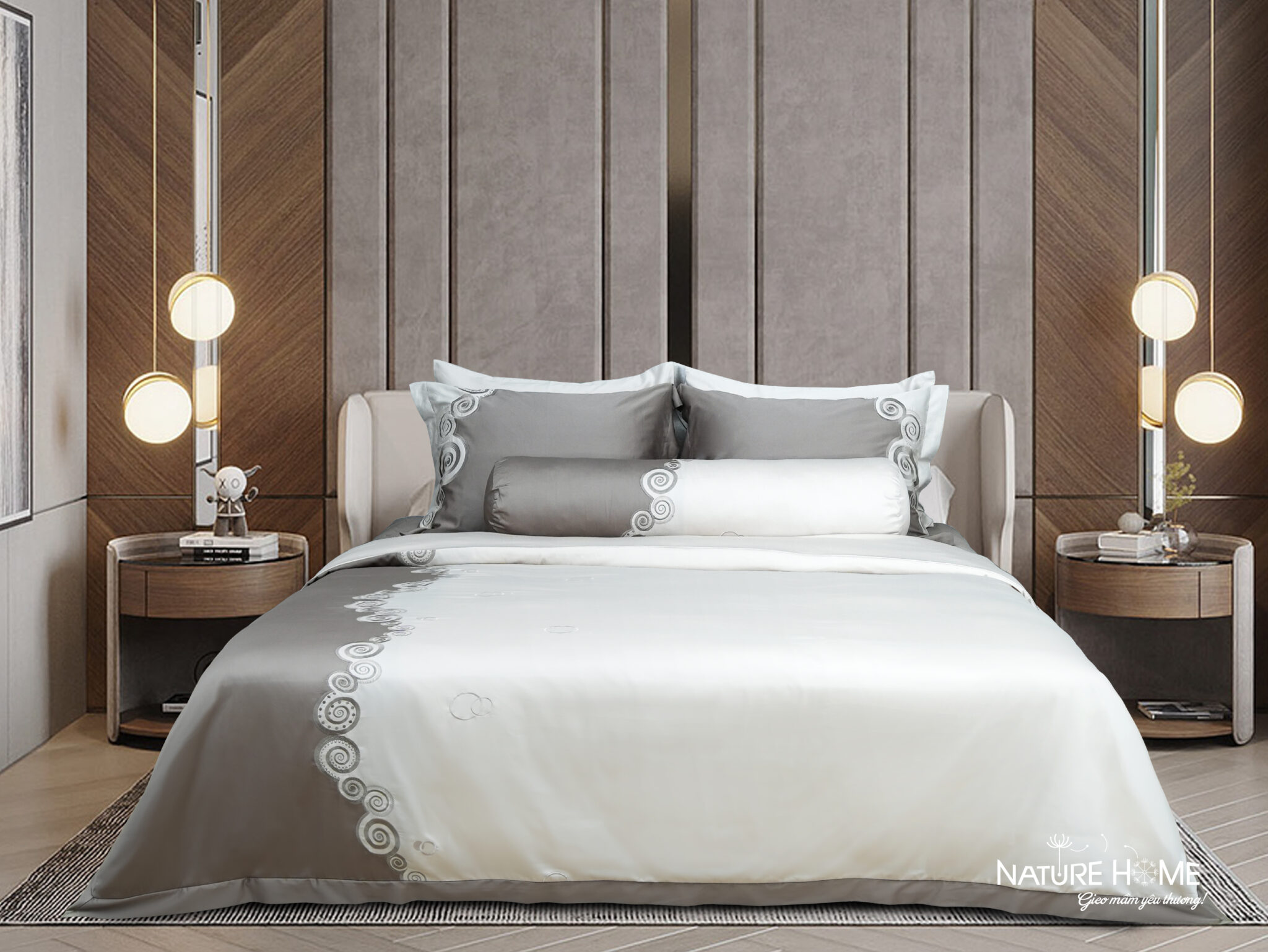 Bộ chăn ga Nature Home Cotton Marina Ghi Kem 3